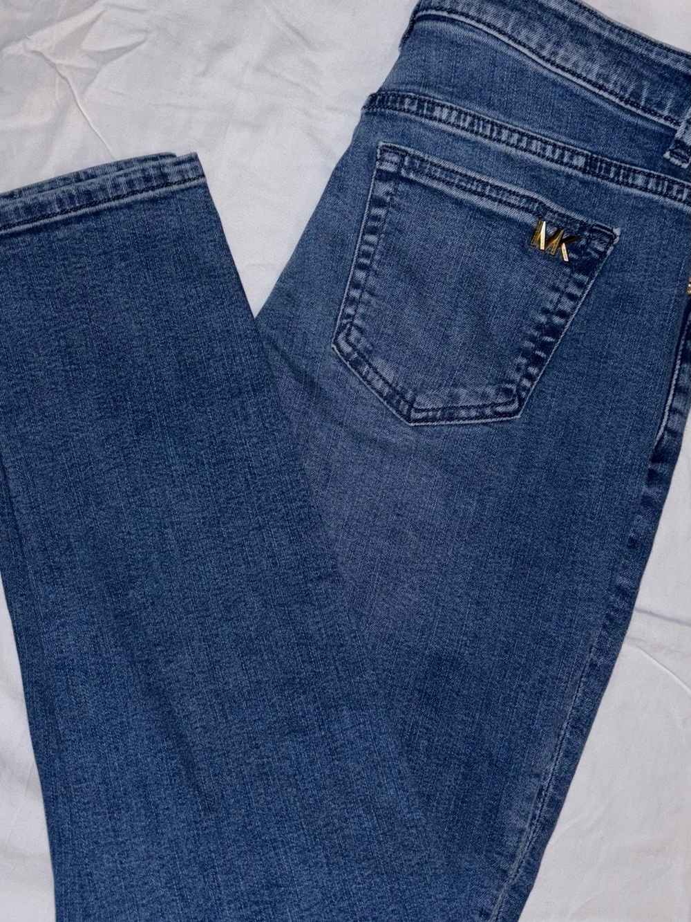 Michael Kors Dark Blue Women's Straight-Leg Jeans with MK Logo Accent